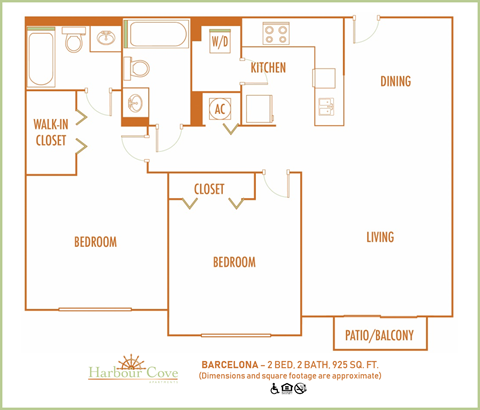 Two bedroom floor plan at Harbour Cove, Hallandale Beach Florida